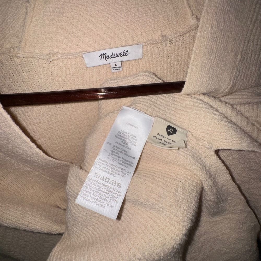 Madewell Birchmoor Cardigan Sweater Relaxed Fit Textured Ribbed Beige Large $98 - Picture 8 of 13